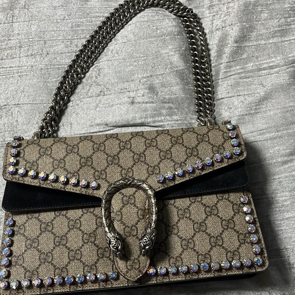 Gucci Authentic Dionysus GG Supreme Brown Crystals Suede Inside - Picture 1 of 5